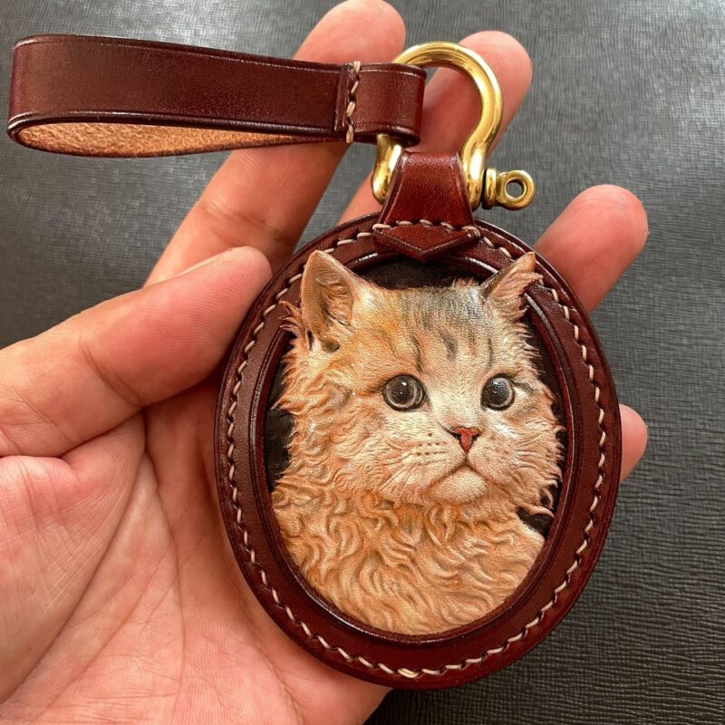 Custom Leather Engraved Pet Portrait Pendant