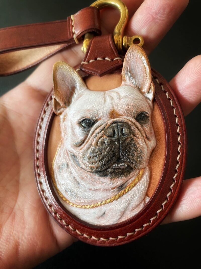 Custom Leather Engraved Pet Portrait Pendant