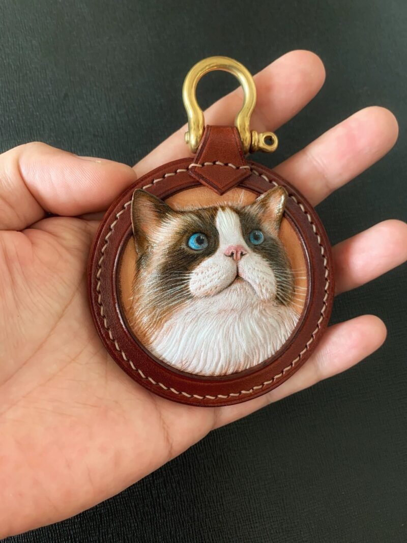 Custom Leather Engraved Pet Portrait Pendant