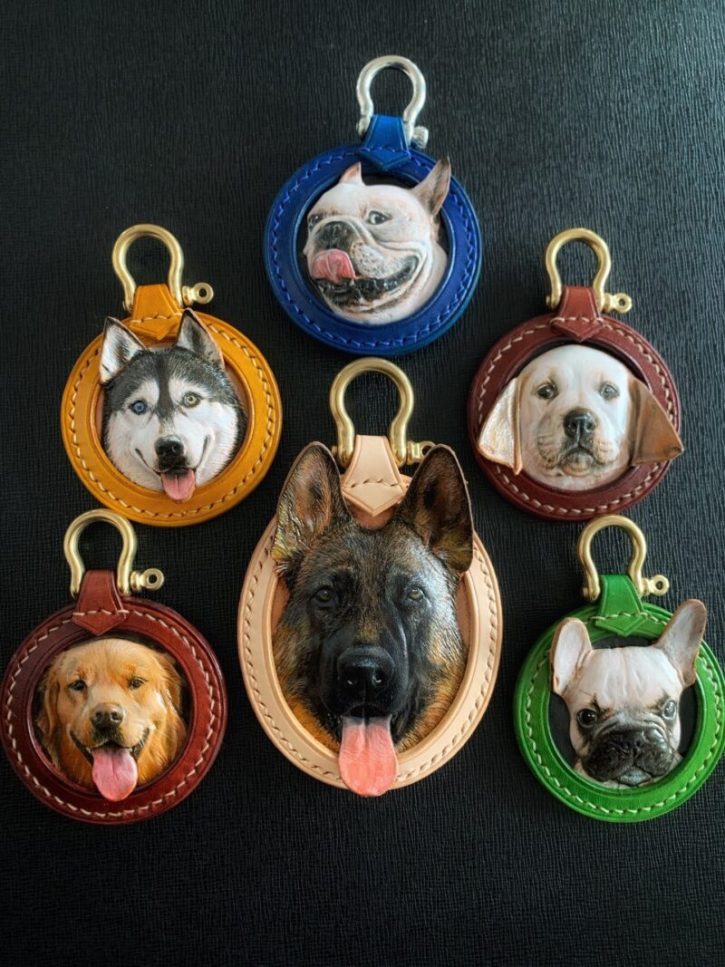 Custom Leather Engraved Pet Portrait Pendant