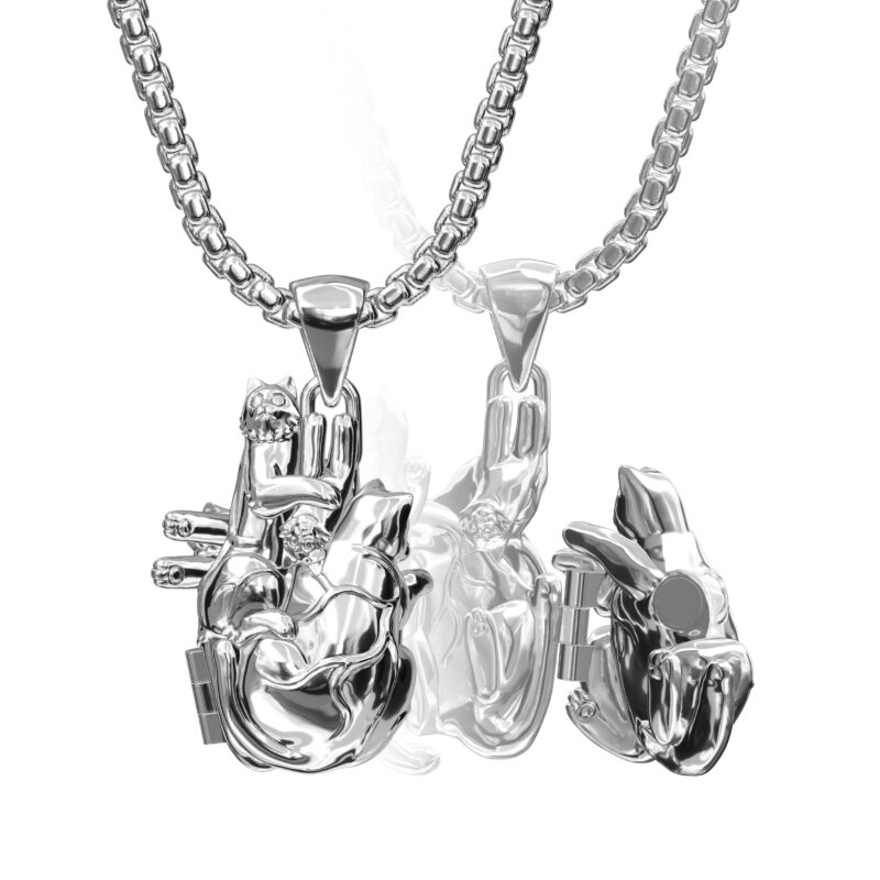 Heart necklace made of three cats Original independent design stacking couple sweater chain