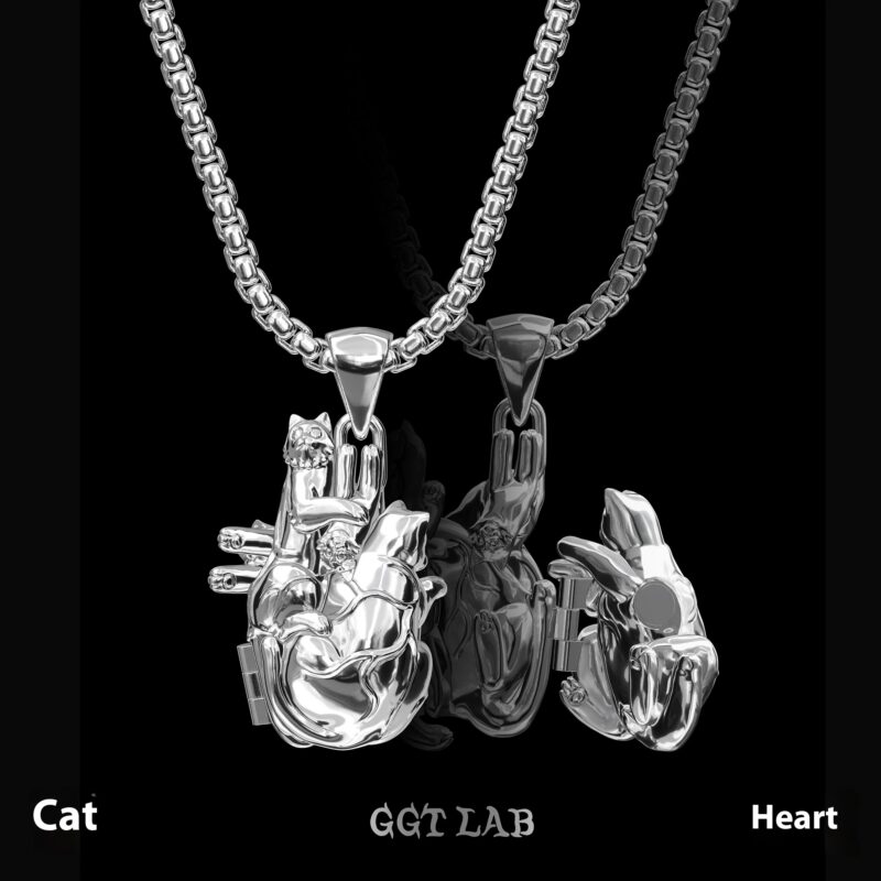Heart necklace made of three cats Original independent design stacking couple sweater chain