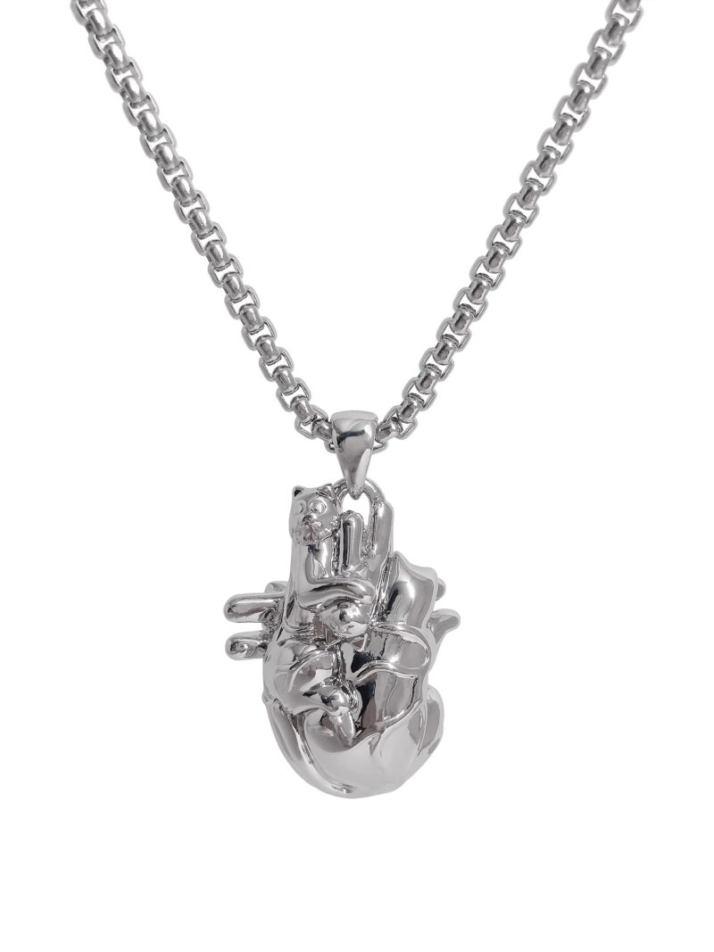 Heart necklace made of three cats Original independent design stacking couple sweater chain