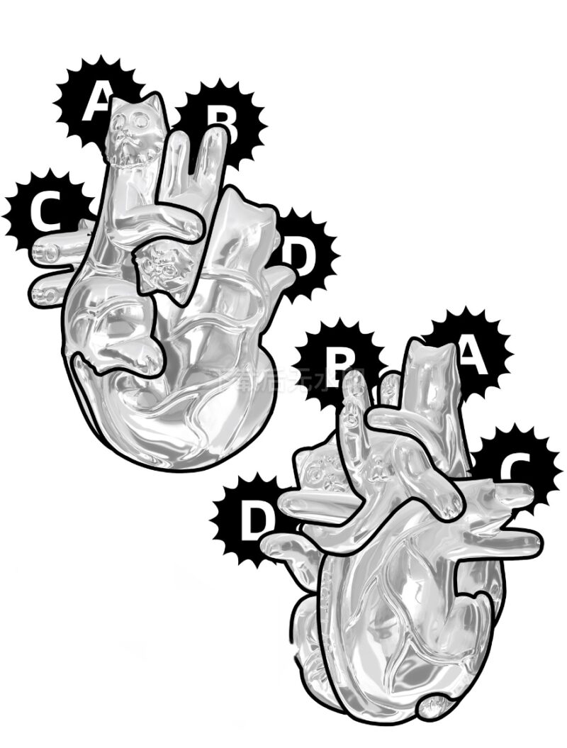 Heart necklace made of three cats Original independent design stacking couple sweater chain